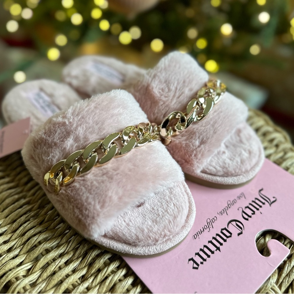 Juicy couture pink fuzzy slippers Large